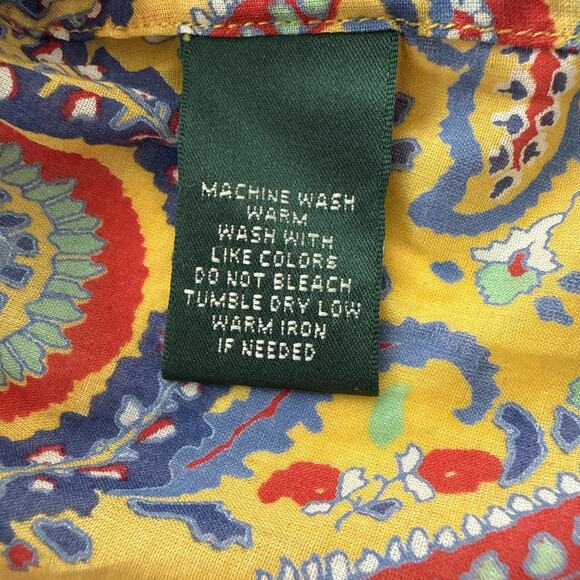Lauren Ralph Lauren Paisley Button-Up Shirt Yellow Cotton Boho Retro Women's XS - Picture 7 of 12